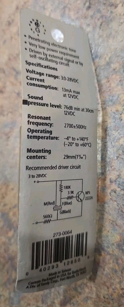 Radio Shack Piezo 273-064A Mini-Buzzer Element