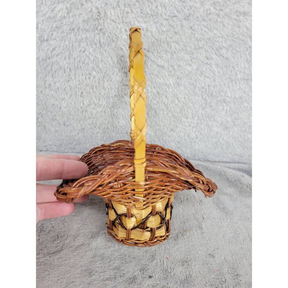 Mini Wicker Basket Decorative Handle Small Rattan Weave Accent