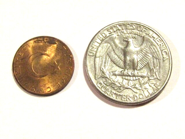 Turkey 1974 5 Kurus unc Red Bronze Coin