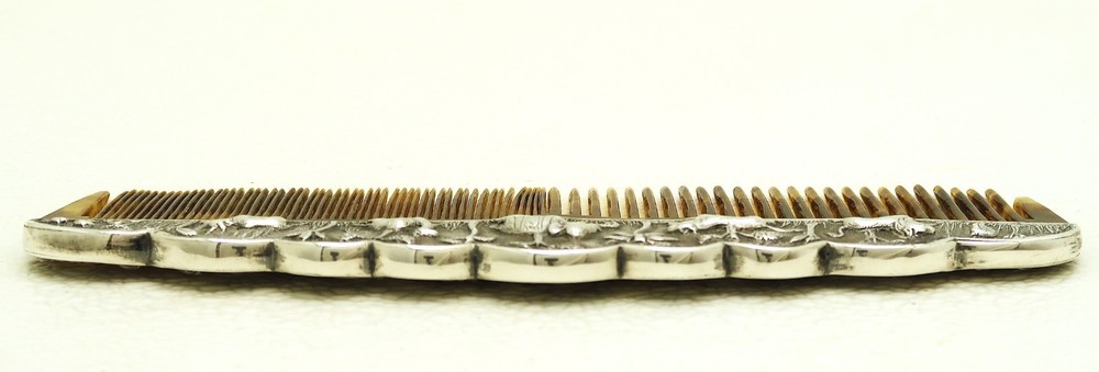 Swami Style Solid Silver Raj India Colonial Comb Figural Elephant Camel Tiger