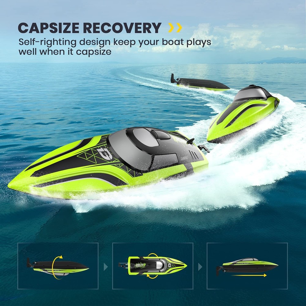 DEERC RC Boat with LED Light, 30+ Mins, Self Righting Remote Control Boat for...