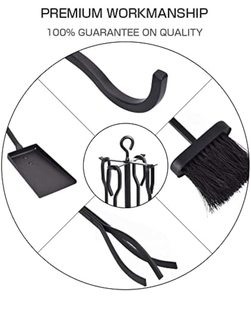 5-Piece Fireplace Tools Set 31’’, Heavy Duty Wrought Iron Fire Place Toolset wit