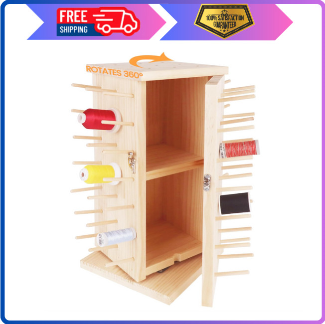 New brothread 93-Spool Rotating Thread Rack–Wooden Organizer for Sewing & Crafts