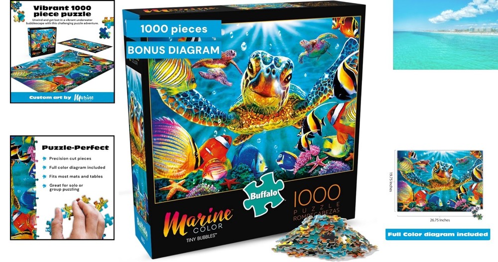 Tiny Bubbles Ocean Scene - 1000 Piece Jigsaw Puzzle with Bonus Reference Poster