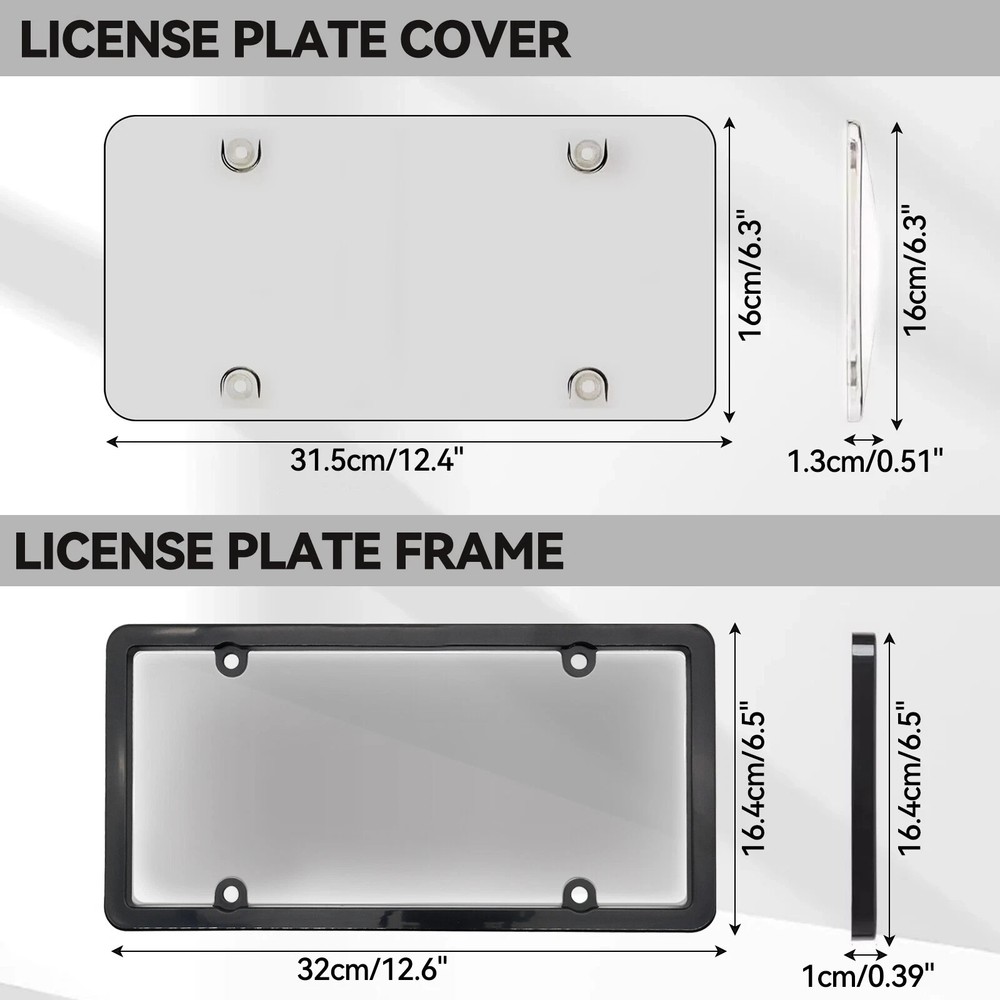 2X Unbreakable License Plate Covers+Frames Auto Tag Shield Protector Front Rear