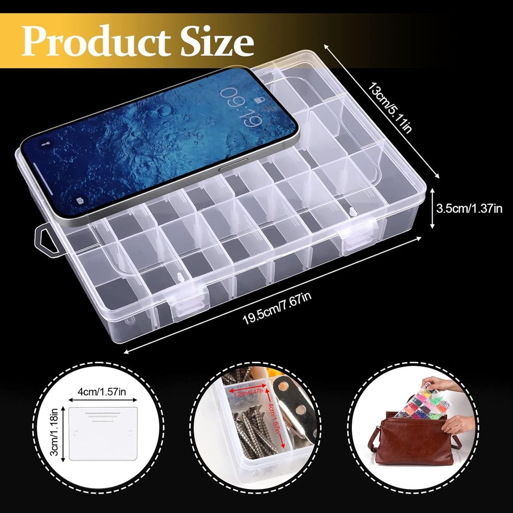 3 Pack 24 Grids Clear Plastic Storage Container With 3pcs small 24 grids