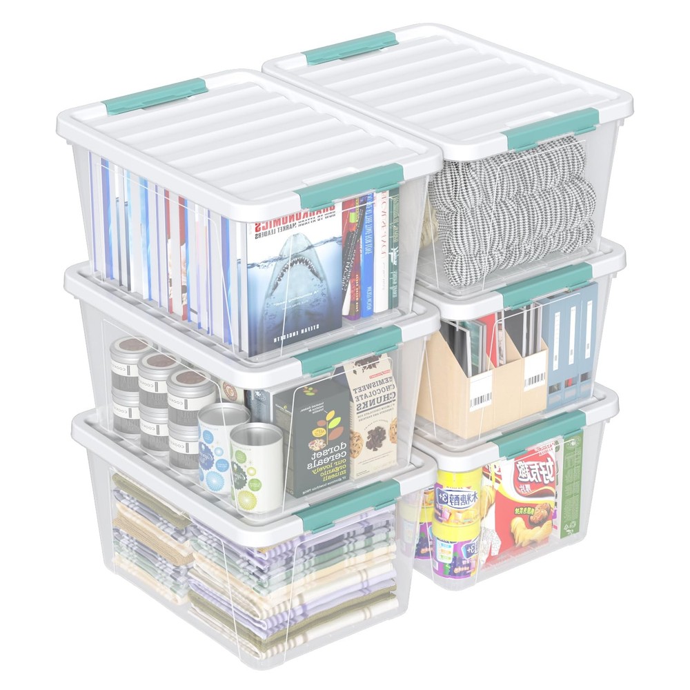 6-Pack 35 Quart Plastic Storage Bin with Lid, Clear Latching Container Box