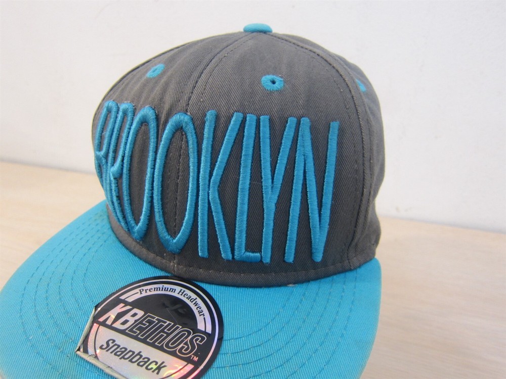 KBETHOS BROOKLYN BASEBALL STYLE ADJUSTABLE STRAPBACK HAT GRAY/TURQUOISE