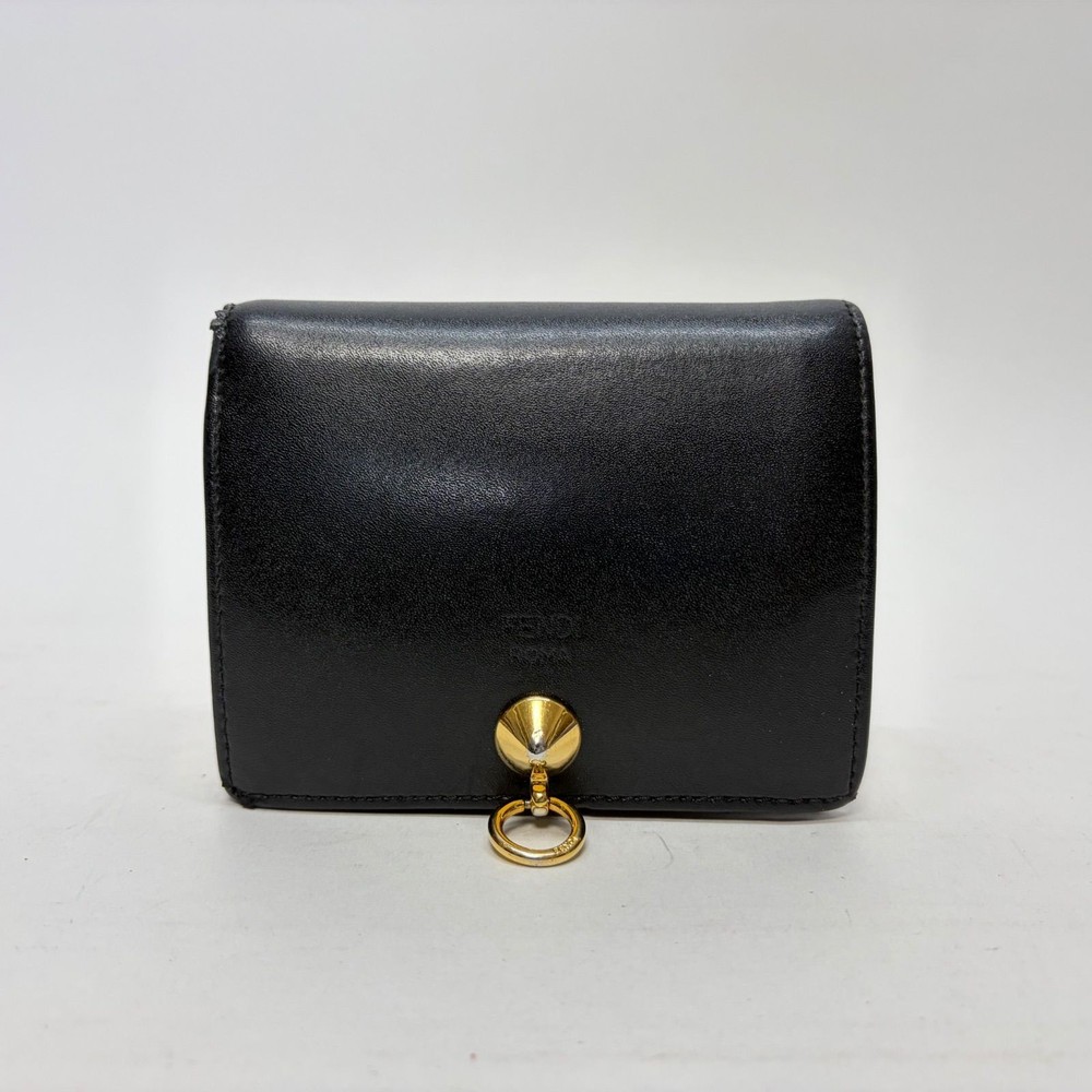 FENDI Compact Wallet Black Leather