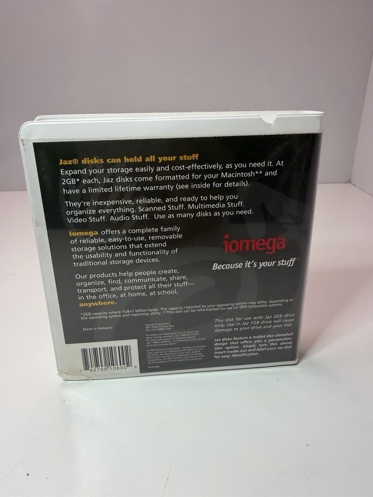 Iomega Jaz 2GB Disk Mac Version w/ Case – Not Sealed – Pre-Owned