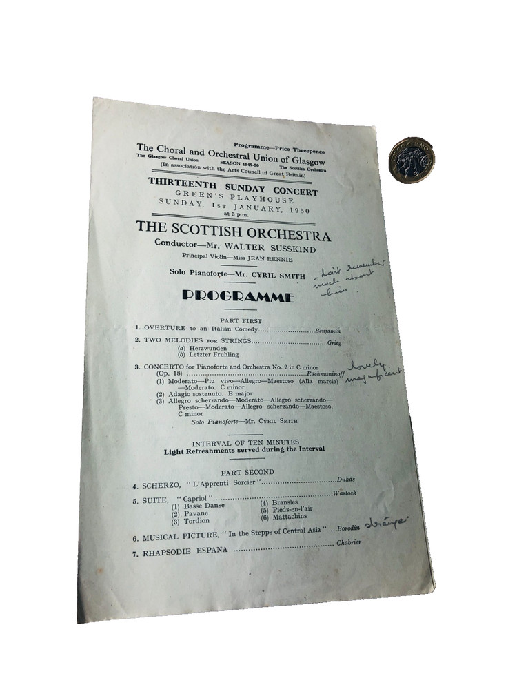 Theatre Programme Scottish Orchestra 1950 Vintage ra