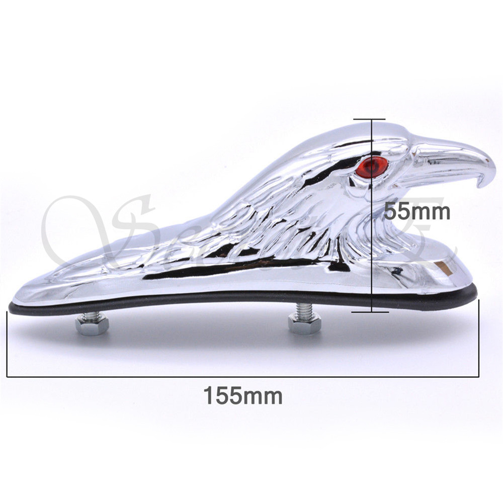 Chrome Front Fender Bonnet Eagle Head with Red Eyes