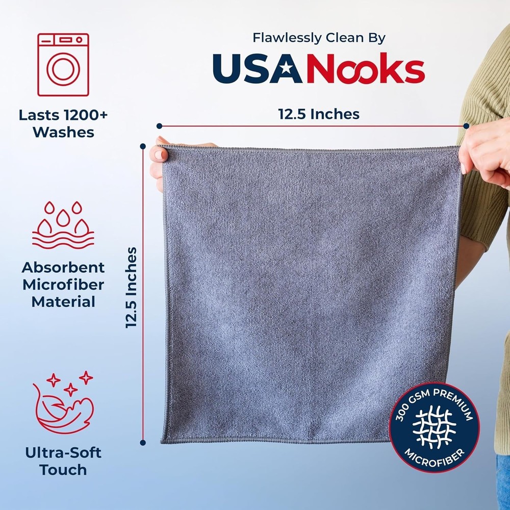 Microfiber Cleaning Cloth Grey - 12 Pcs (12.5"x12.5") - High Performance
