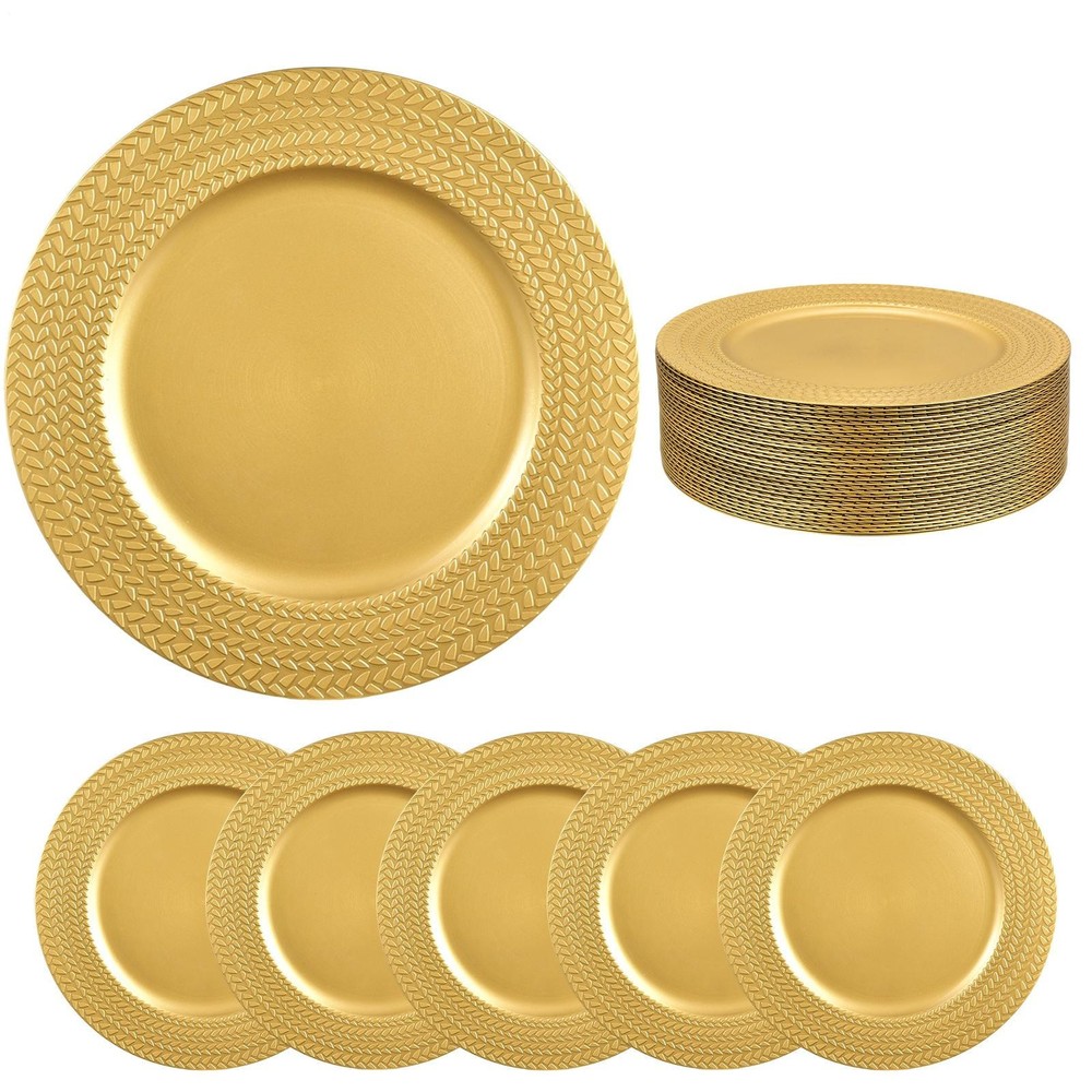 13" Round Gold Plastic Dinner Charger Plate, Serving Plates Catering Tabletop