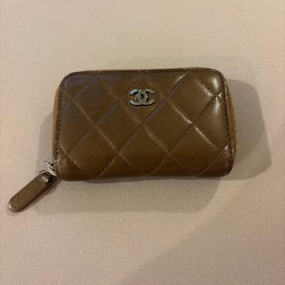 CHANEL Brown Quilted Coin Case