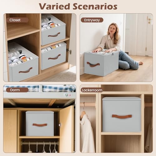 Shoe Organizer for Closet-Foldable Shoe Storage Organizer Box with 2 Pack Grey