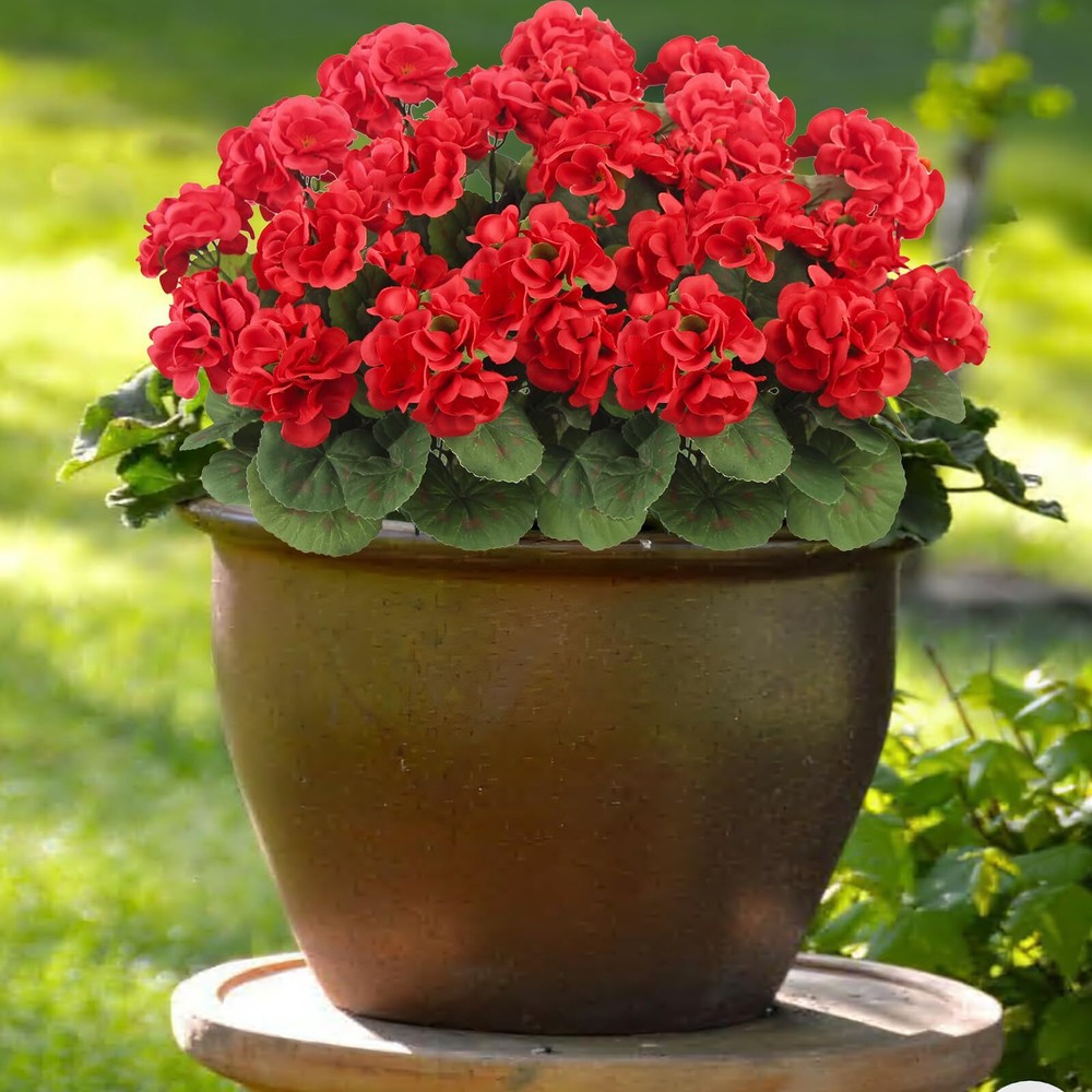 3 Pcs Artificial Geraniums Flowers Silk Geraniums for Outdoors UV Resistant R...