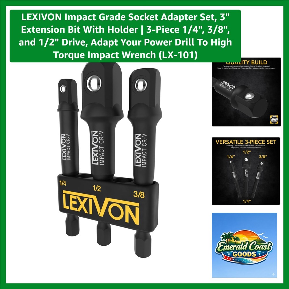 Durable Chrome Vanadium Impact Socket Adapters: 3-Piece Set for Versatile Use