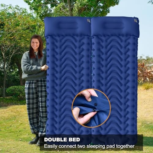 Sleeping Pad, Extra Thickness Inflatable Camping Sleeping Mat with Navy Blue