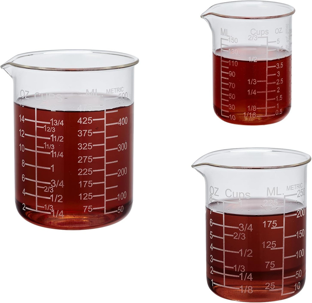 Ackers Etching Scale Glass Measuring Cup Set, Includes 1/2-Cup, 1-Cup, and 2-Cup