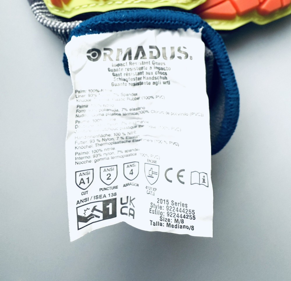 6 Pack Ormadus High Impact work safety gloves Fastenal Nitrate SIZE M/8