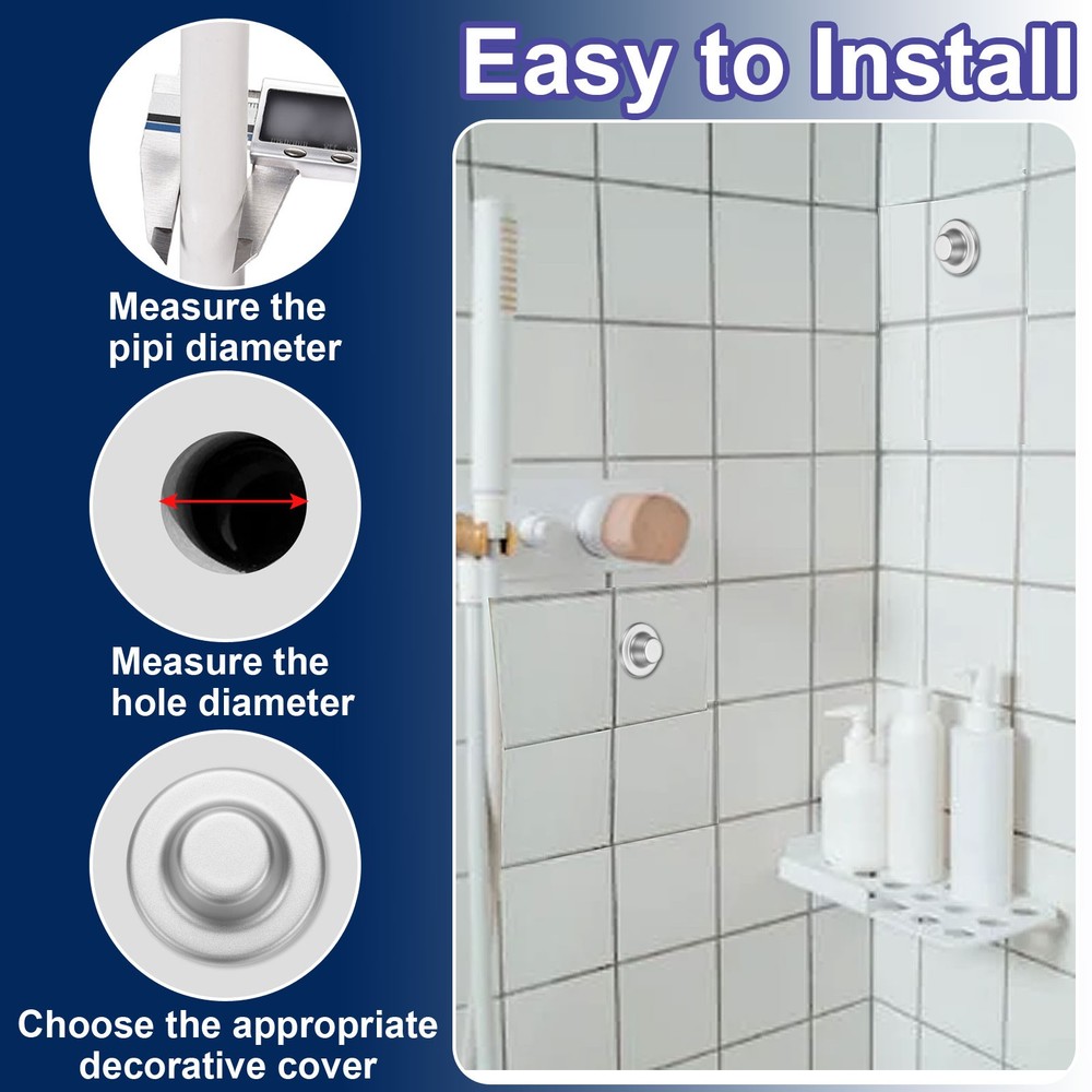 2 Pieces Pipe 3" Round Wall Sticker Drill Covers (High) Silver