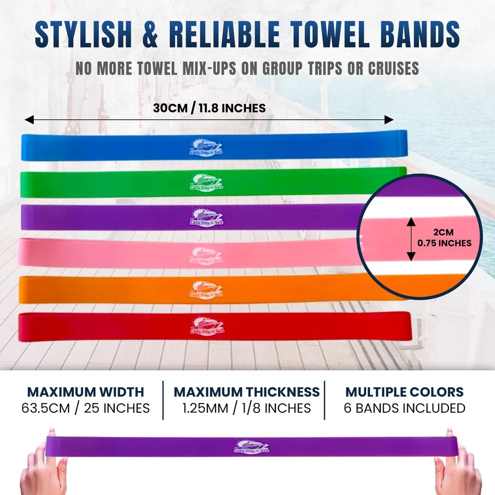 Towel Bands (6-Pack) for Beach & Pool Chairs – Extra Durable, No Snapping, Ho...