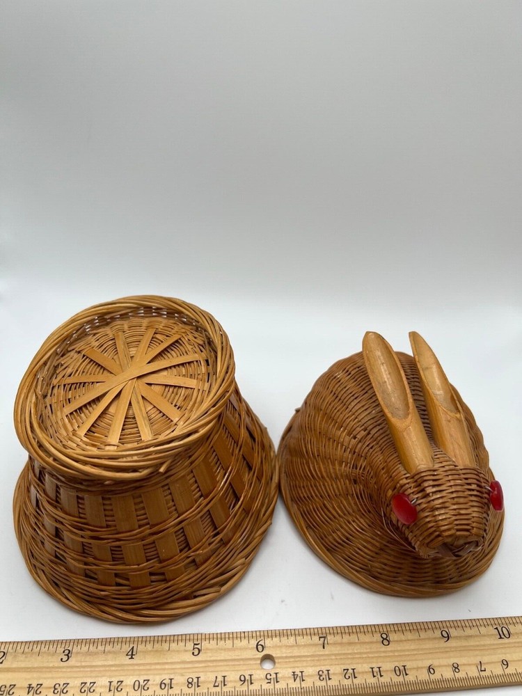 Small Bamboo Bunny Rabbit Basket With Button Eyes