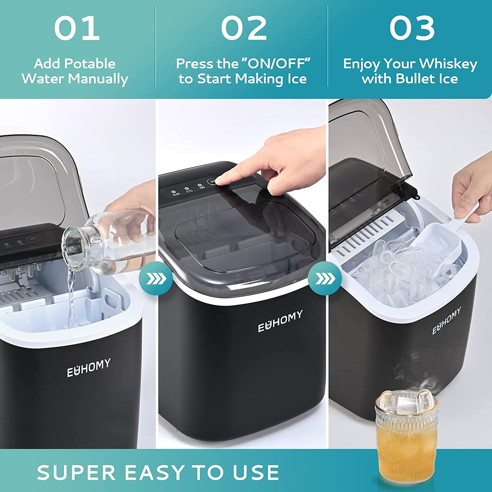 Countertop Ice Maker Machine with Handle Portable Ice Maker with Basket & Scoop