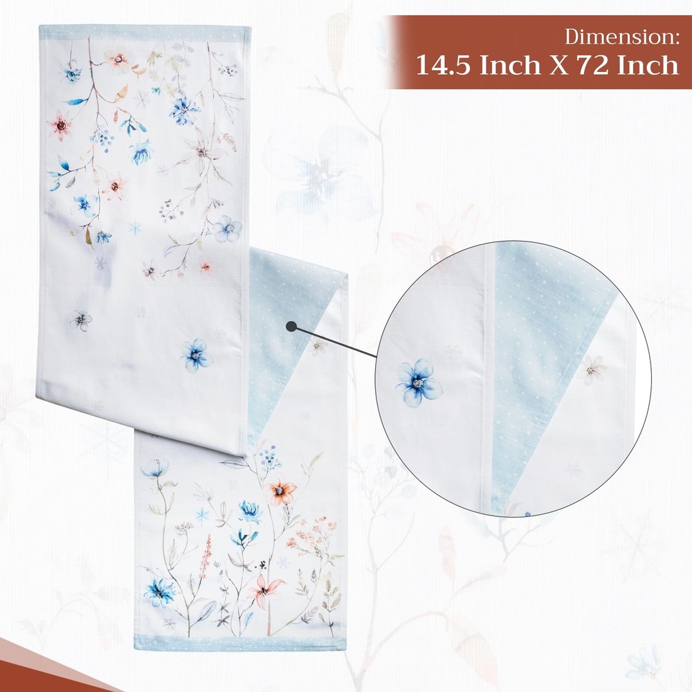 14.50"x72" Ice Florals 100% Cotton Double Layer Table Runner Decorative