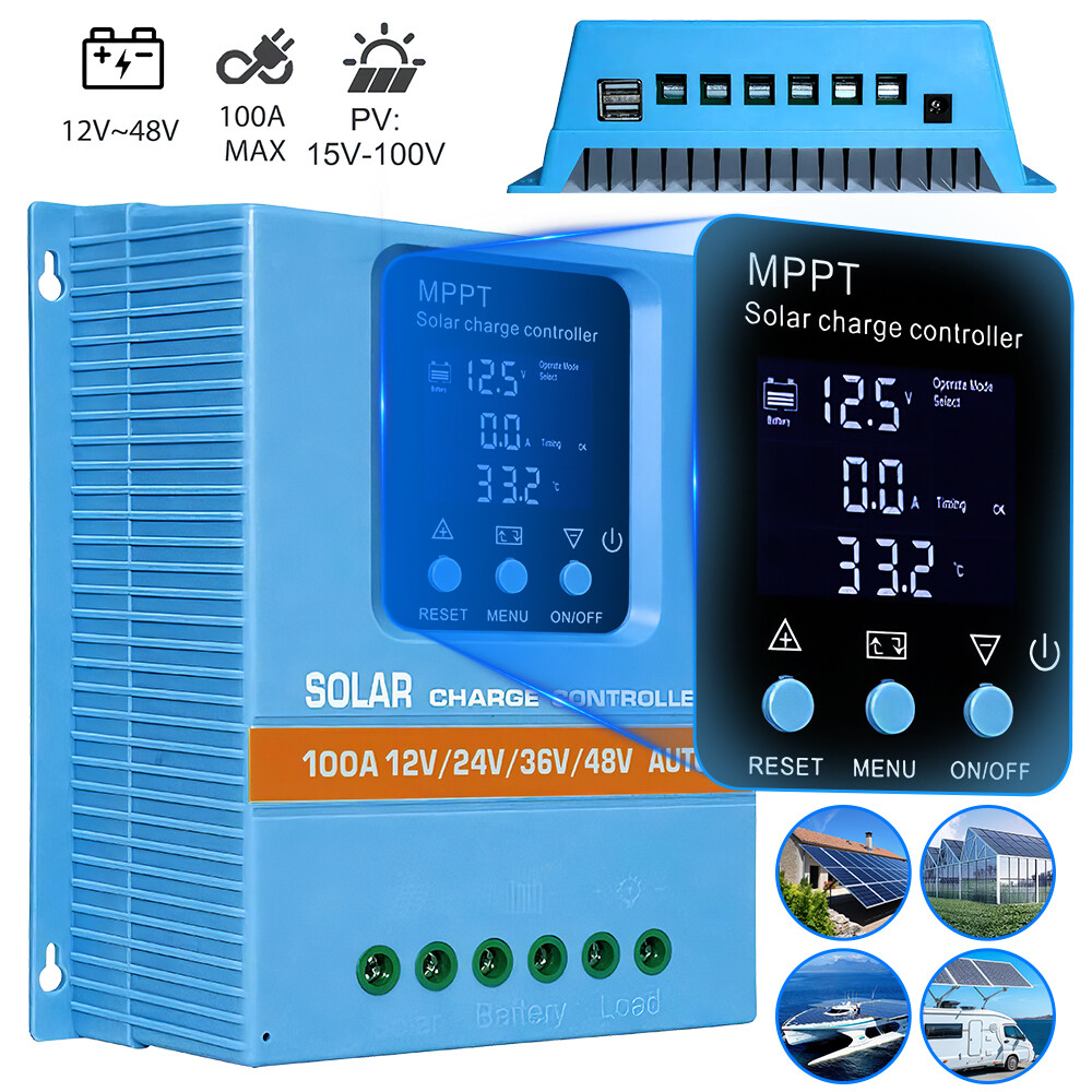 2PACK 100A 12V/24V/36V/48V MPPT Solar Charge Controller PV Charger Controller