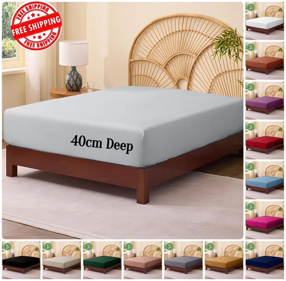 King Size Fitted Sheet 16" Extra Deep Mattress Cover Bed Sheets with Elastic