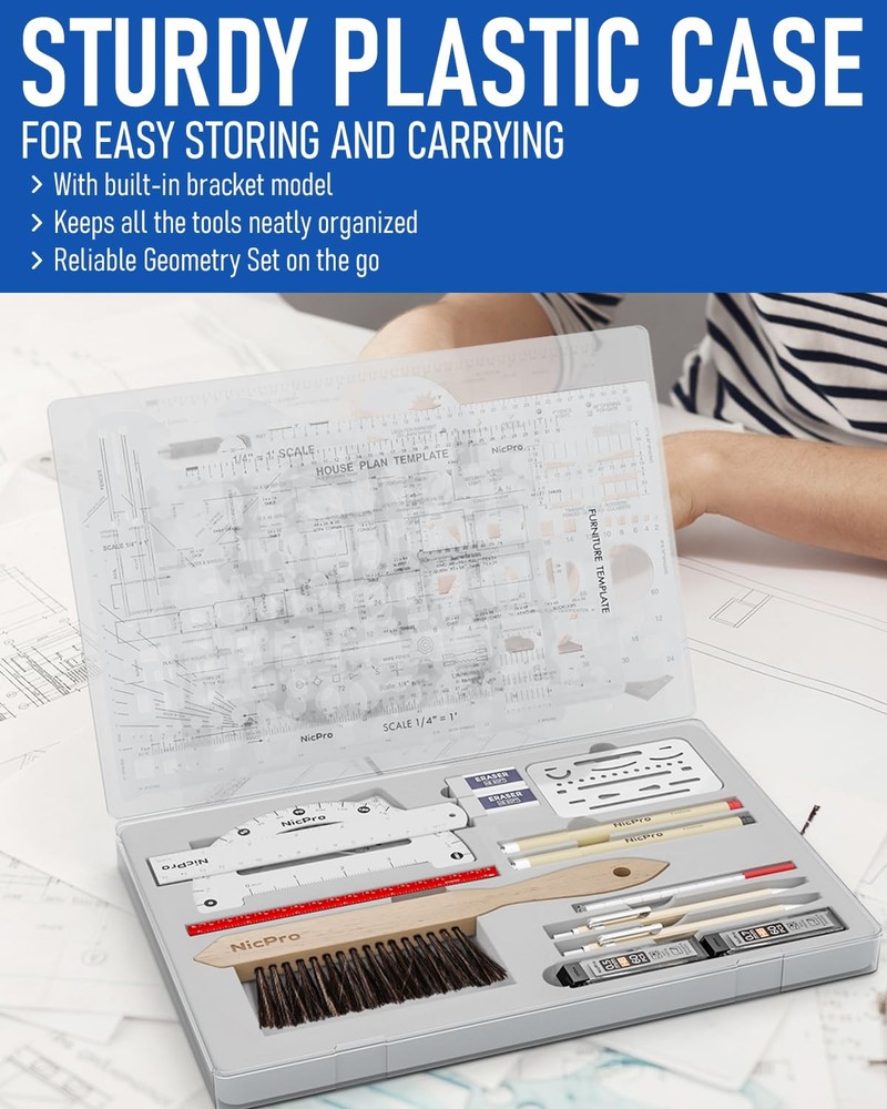 Nicpro 21PCS Professional Drafting Tools & Geometry Set with 21 PCS, Silverr