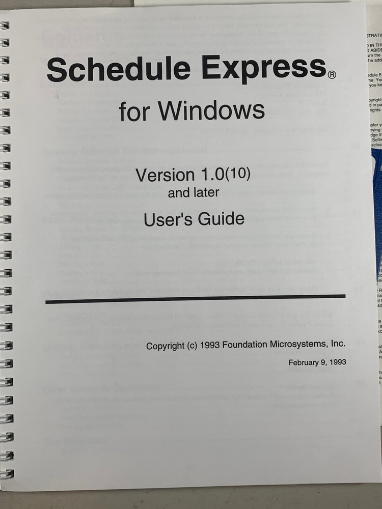 1992 Foundation Microsystems SCHEDULE EXPRESS Windows Project Managing Software