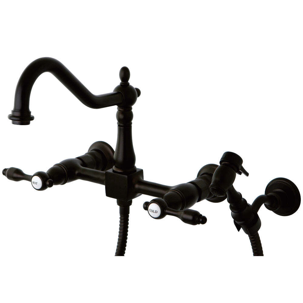 Kingston Brass KS1245TALBS Wall Mount Bridge Kitchen Faucet with Brass Spray