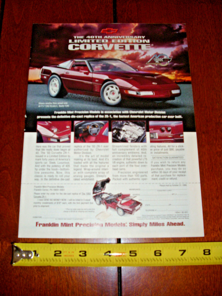 FRANKLIN MINT 1993 CORVETTE 40th ANNIVERSARY ORIGINAL AD
