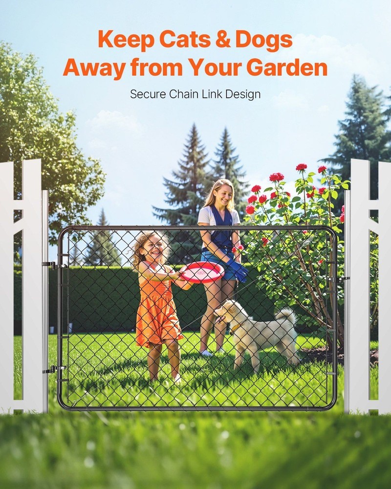 Plastic-Coated 72x48in Adjustable Black Chain Link Fence Gate