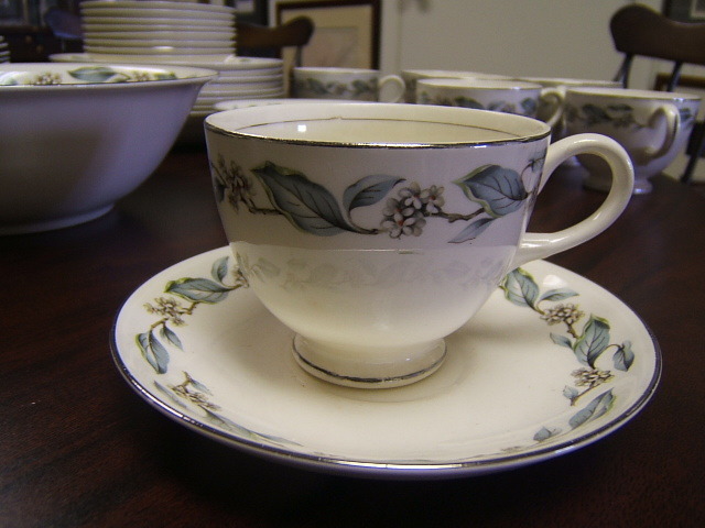 Homer Laughlin Eggshell Nautilus, Leaf & Tiny Flowers 59 Pieces Dinnerware