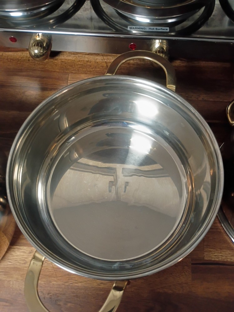 Command Performance Stainless/ Gold Buffet Cookware Set 3 Pots Lids & Warmer