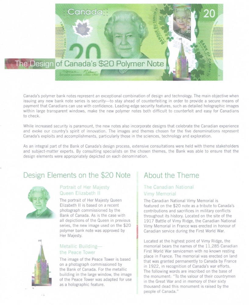 One NEW 2012 UNC Canadian Polymer $20 Banknote