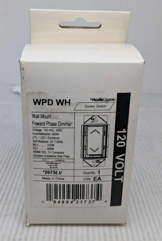 Aculty Controls Sensor Switch WPD WH Wall Mount Foward Phase Dimmer 2675LV