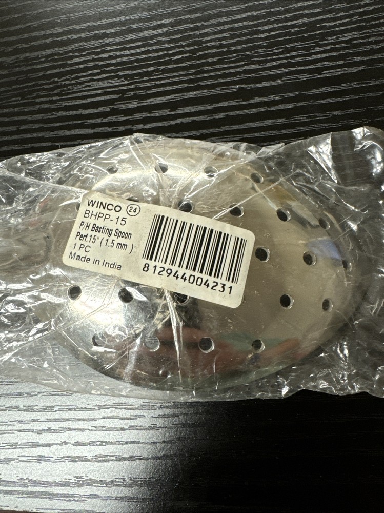 Winco Perforated Basting Spoon with Stop Hook and Bakelite Handle, 15-inch