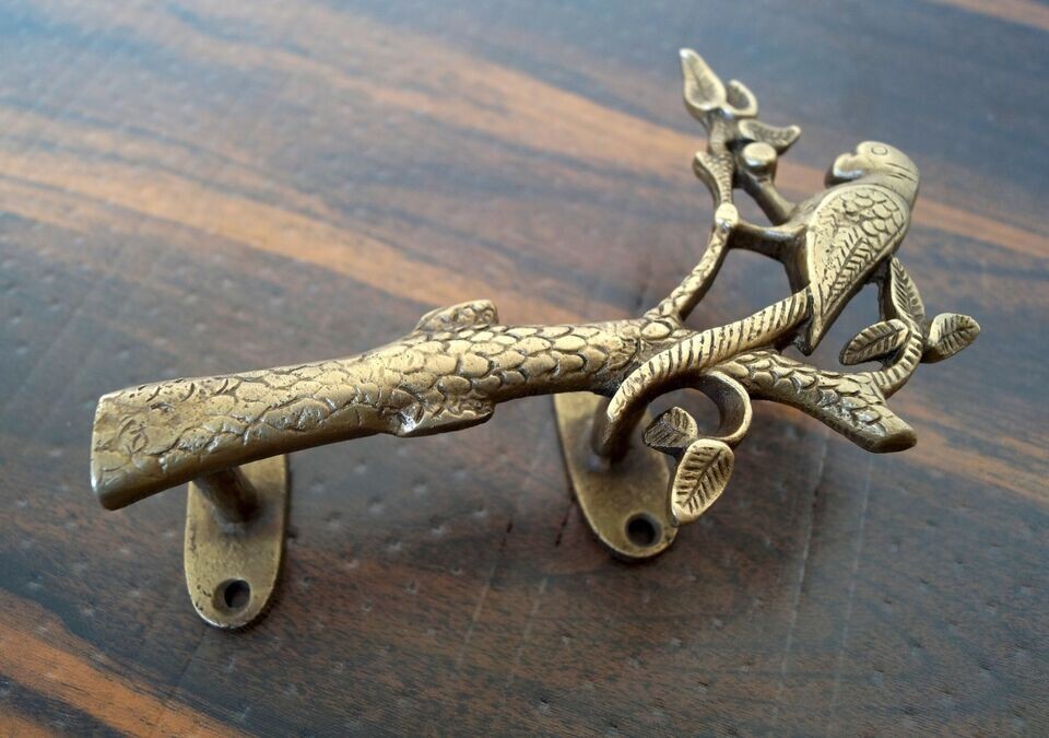 Brass Parrot Sitting on Tree Door Handle Push Pull Handle Home Decor Handmade