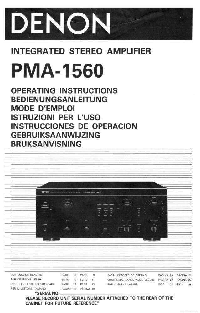 Denon PMA-1560 Pre-Main Amplifier Owners Manual