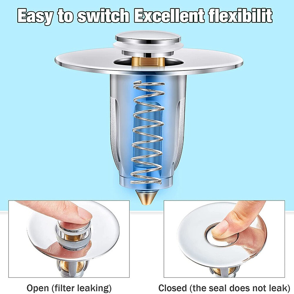 Universal Pop Up Drain Filter WashBasin Core Bounce Bathroom Sink Plug Stopper