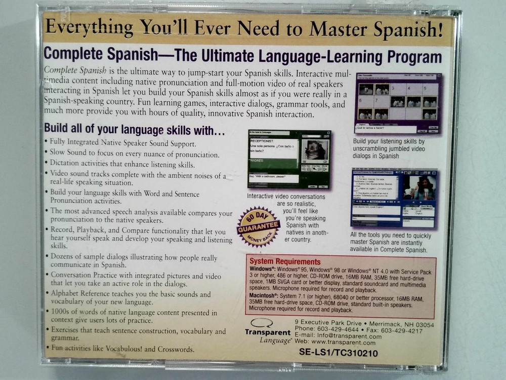 Transparent Language Complete Spanish CD-ROM For Windows Macintosh Sealed