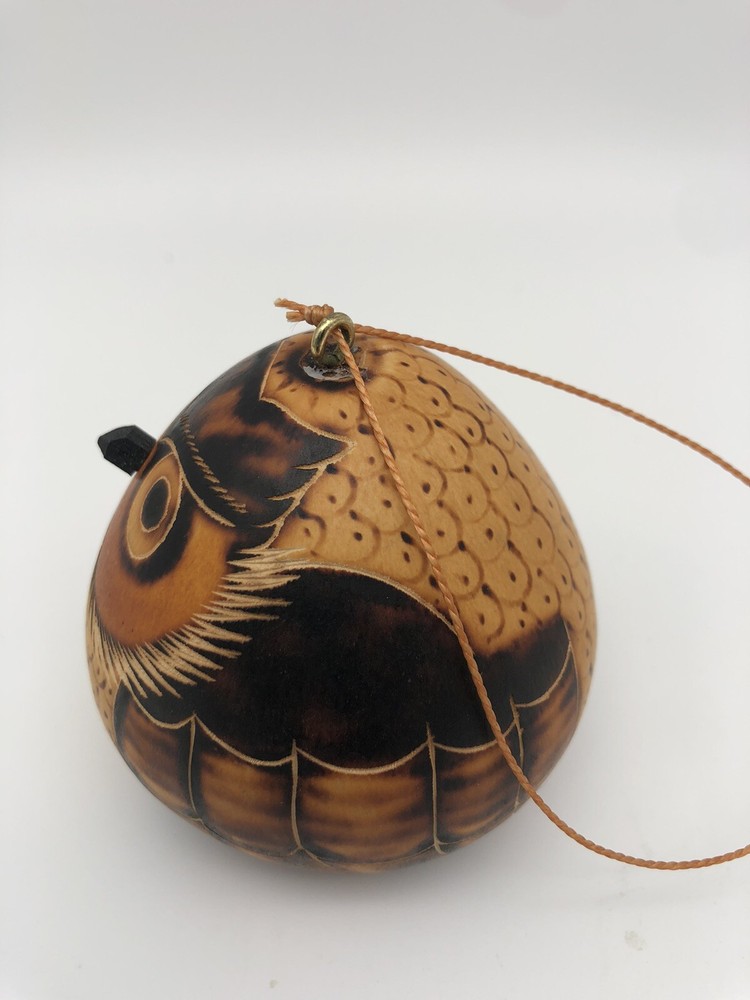 Hand Painted Gourd Owl Peruvian Folk Art 3”