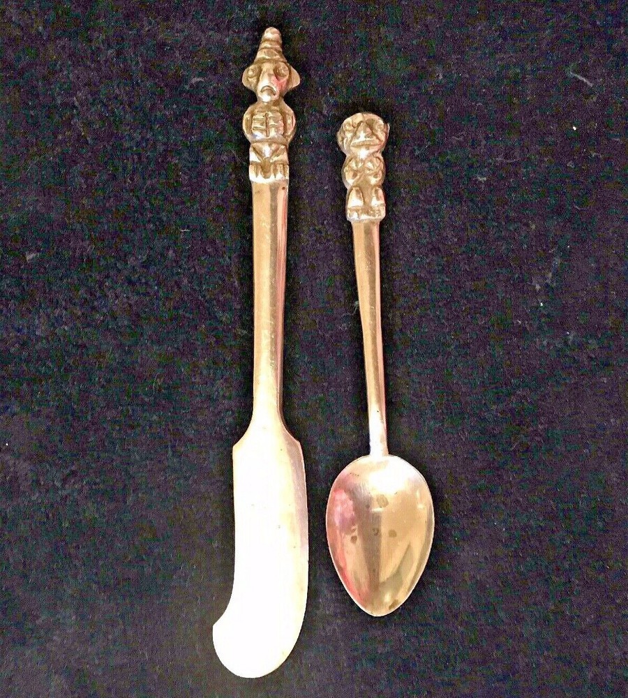 Antique 900 Silver Sugar Spoon And Knife Set