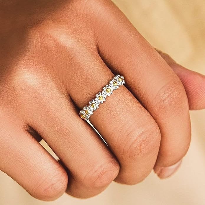 “I Think About You” Delicate Daisy Ring – Tiny Sunflower Floral Ring | Adjustabl