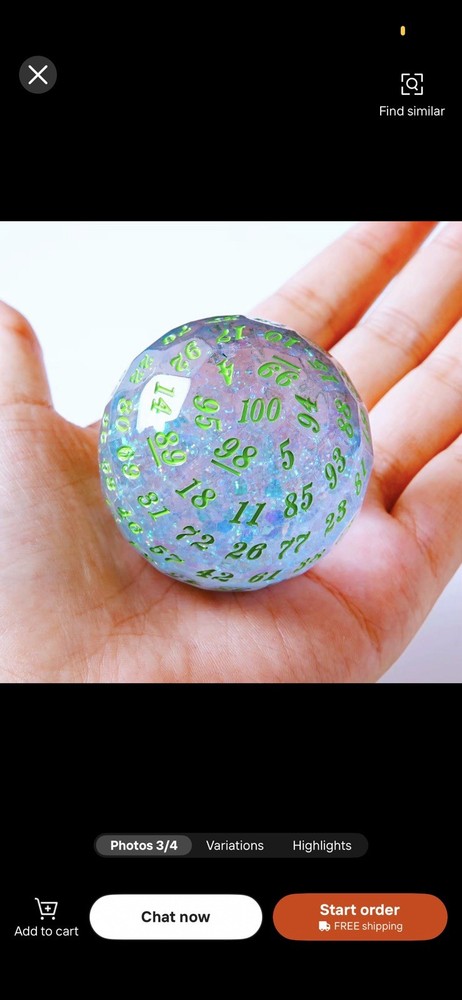 Blue Glitter Polyhedral D100 Dice for Dungeons & Dragons